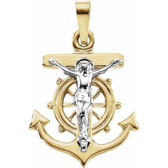 Mariner's Crucifix Charm - 14K Yellow and White Gold