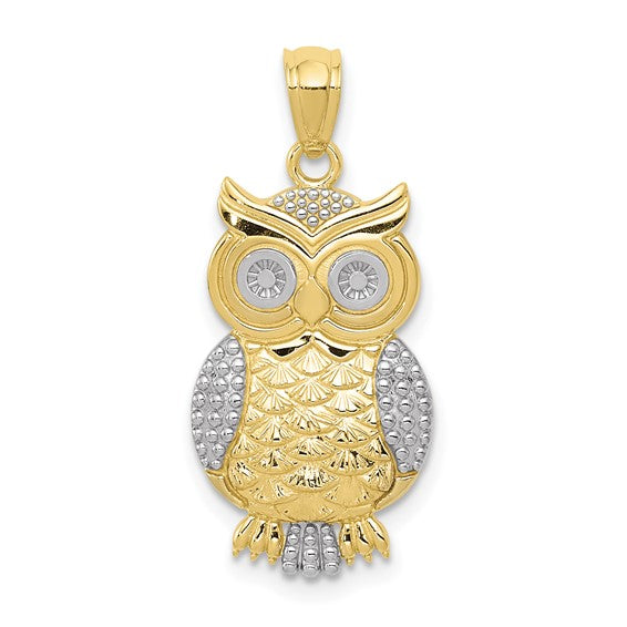 Owl Charm - 10K Yellow & White Gold