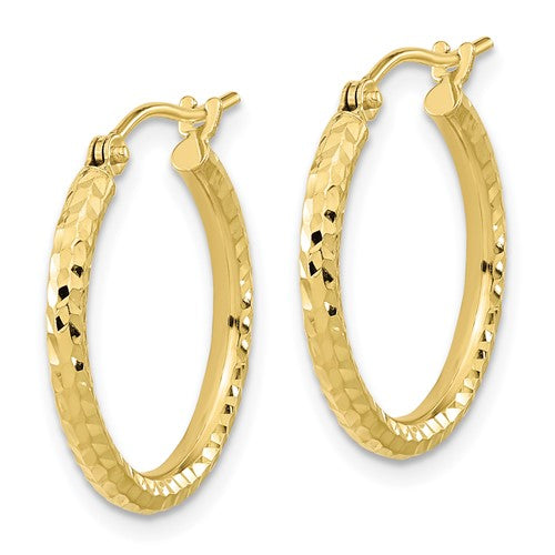 Diamond Cut Hoop Earrings - 10K Yellow Gold