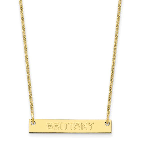 Engraved Bar Necklace - 10K Yellow Gold