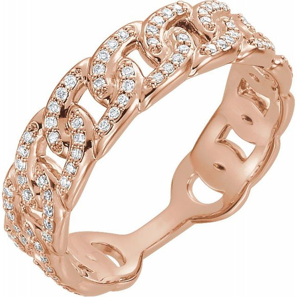 Diamond Curb Link Ring - 14K Rose Gold