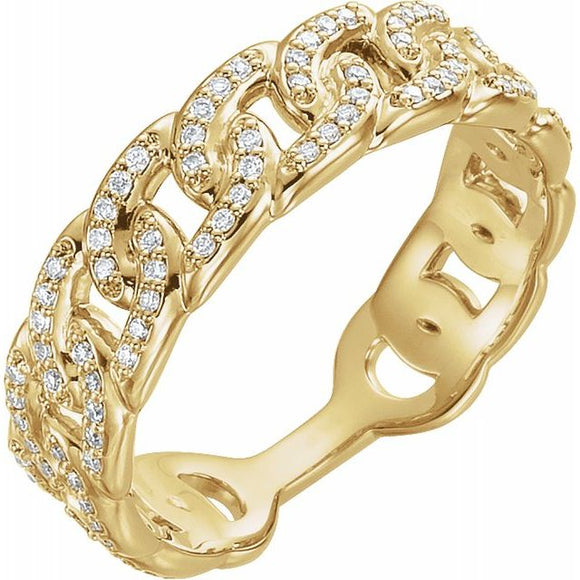 Diamond Curb Link Ring - 14K Yellow Gold
