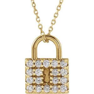 Diamond Lock Necklace - 14K Yellow Gold