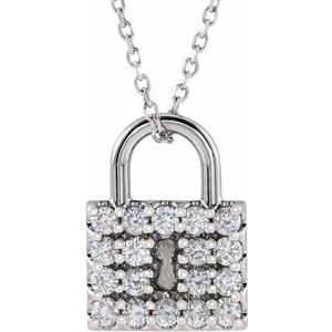 Diamond Lock Necklace - 14K White Gold