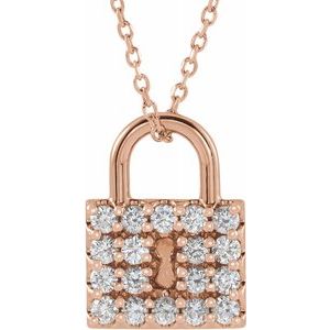 Diamond Lock Necklace - 14K Rose Gold