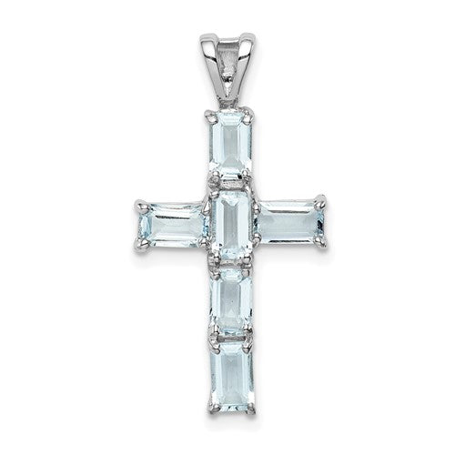 Aquamarine Cross Charm - Sterling Silver