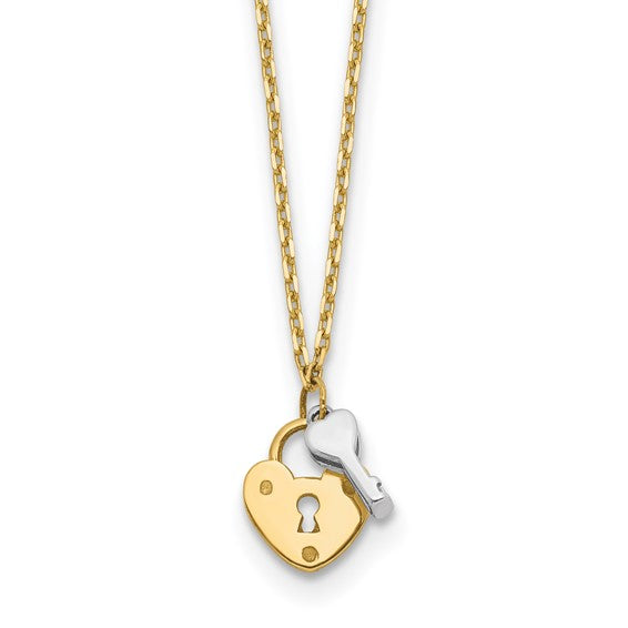 Lock and Key Necklace - 14K Yellow and 14K White Gold