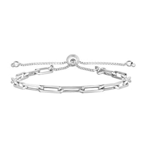 Paperclip Link Adjustable Bracelet - Sterling Silver