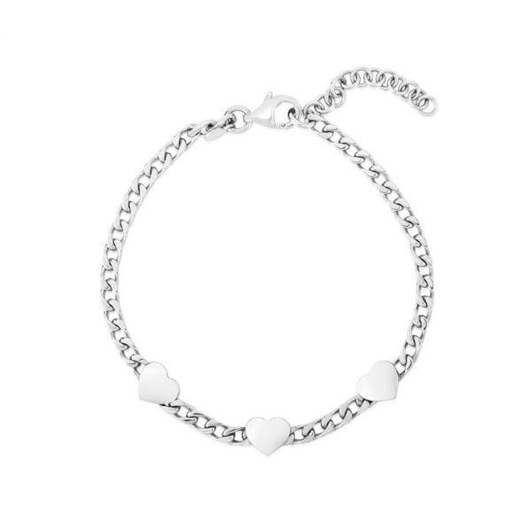 Hearts Curb Bracelet - Sterling Silver