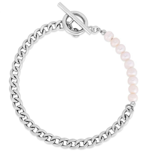Pearl and Curb Toggle Bracelet - Sterling Silver