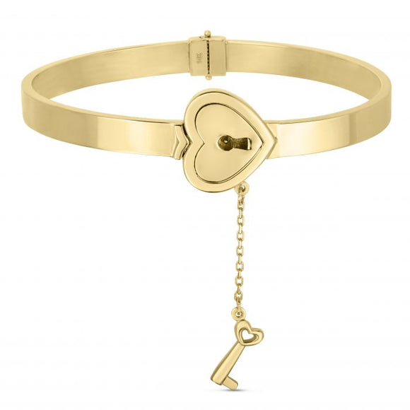 Lock and Key Bangle Bracelet - 14K Yellow Gold
