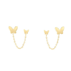 Double Pierced Butterfly Earrings - 14K Yellow Gold