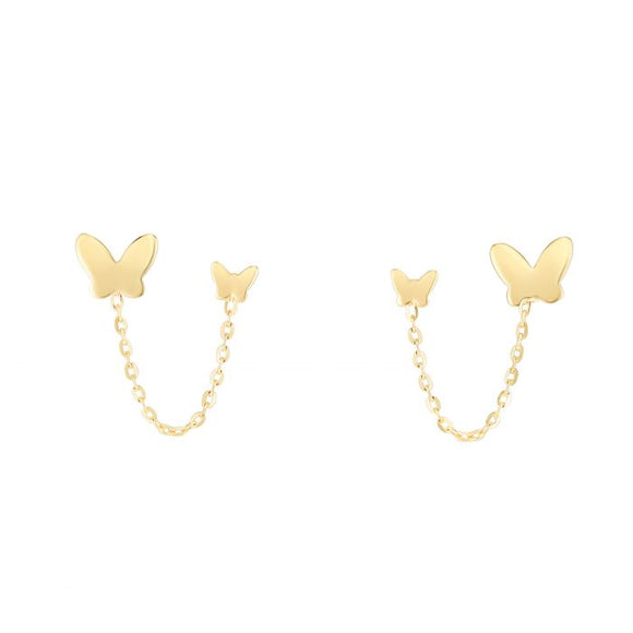 Double Pierced Butterfly Earrings - 14K Yellow Gold