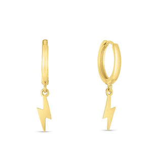 Lightning Drop Huggie Earrings - 14K Yellow Gold