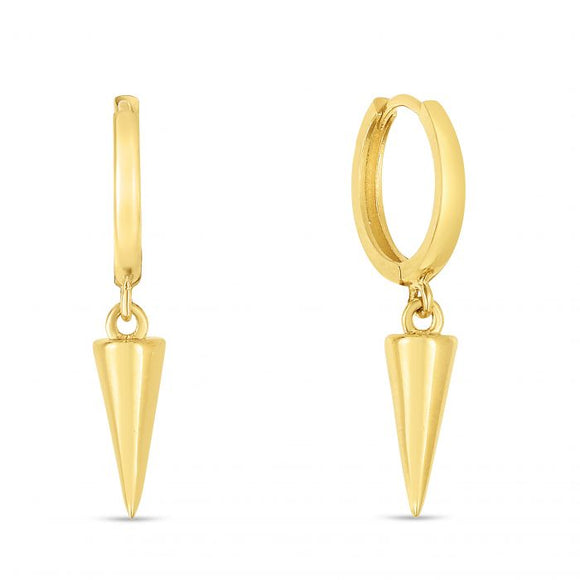 Spike Drop Huggie Earrings - 14K Yellow Gold