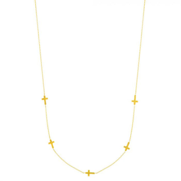 Cross Station Necklace - 14K Yellow Gold