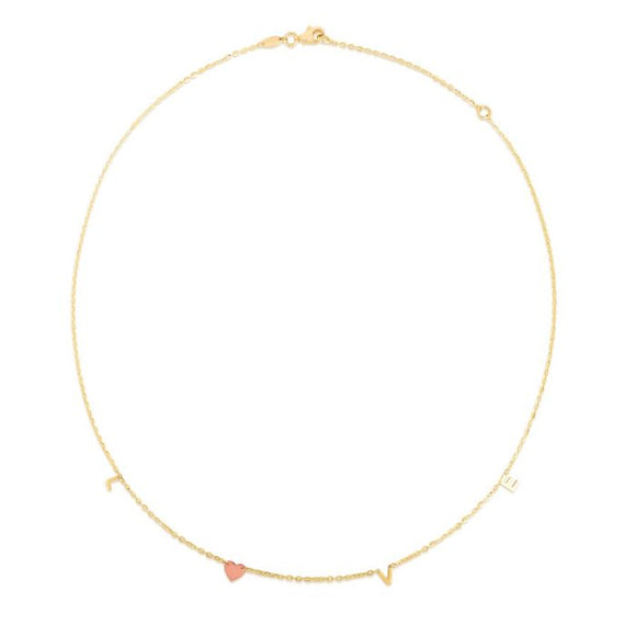 LOVE with Heart Necklace - 14K Yellow and 14K Rose Gold