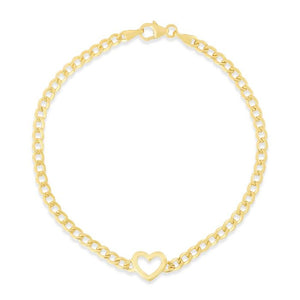 Heart Curb Bracelet - 14K Yellow Gold