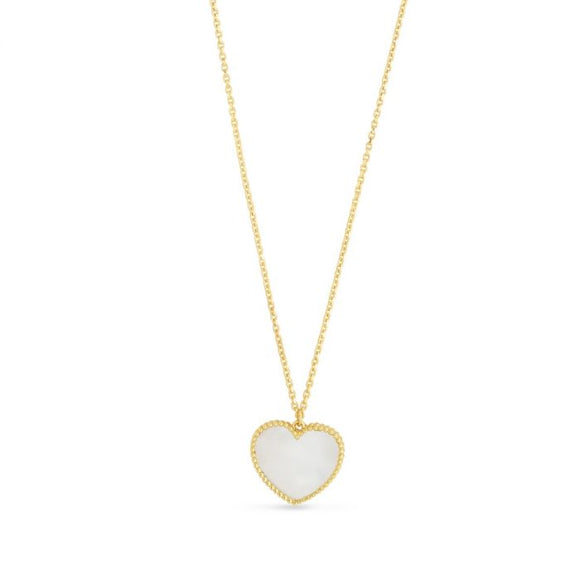 Mother of Pearl Heart Necklace - 14K Yellow Gold