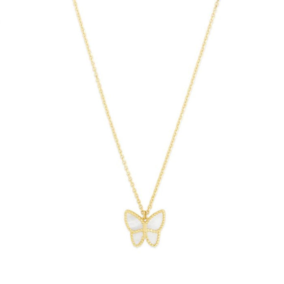 Mother of Pearl Butterfly Necklace - 14K Yellow Gold