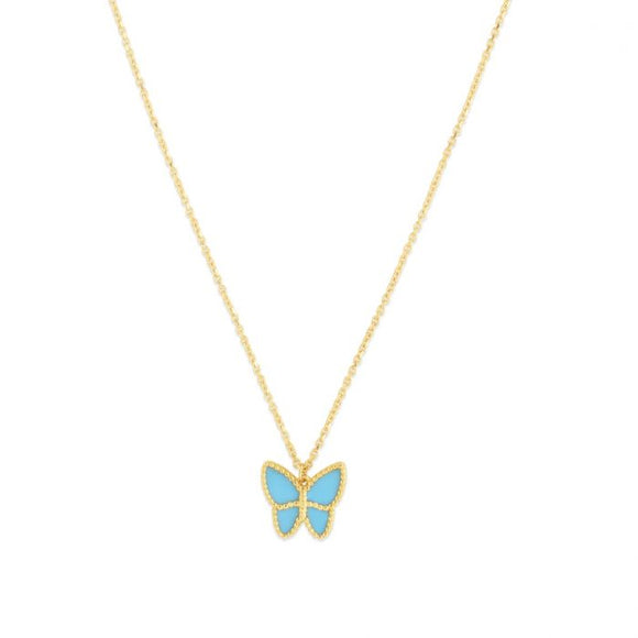 Turquoise Butterfly Necklace - 14K Yellow Gold