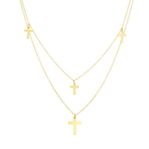 Multi-Strand Cross Necklace - 14K Yellow Gold