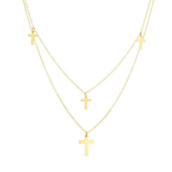 Multi-Strand Cross Necklace - 14K Yellow Gold