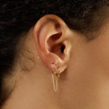Double Pierced Huggie Earrings - 14K Yellow Gold