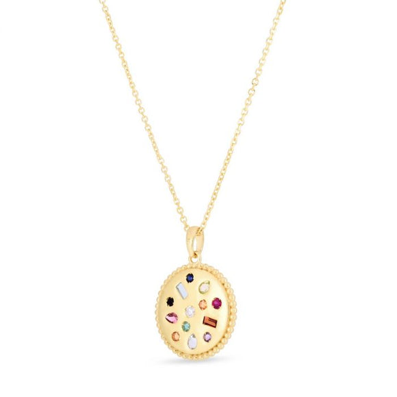 Gemstone Medallion Necklace - 14K Yellow Gold