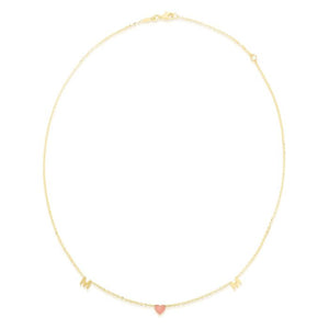 MOM with Heart Necklace - 14K Yellow and 14K Rose Gold