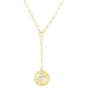 Cross Medallion Necklace - 14K Yellow and 14K White Gold