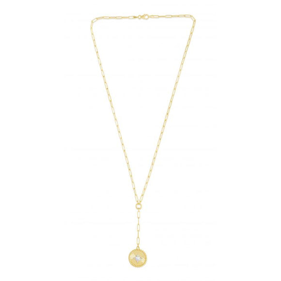 Star Medallion Necklace - 14K Yellow and 14K White Gold